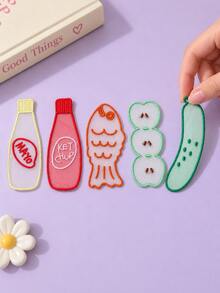 Joivida 1Pc/5Pcs Kawaii Organza Embroidery Bookmarks, Fruit Vegetable & Sauce Bottle Pattern, Sheer Polyester Embroidered Appliques, Multipurpose For Reading Mark & Journal DIY Craft Decor - multicolor - View 6