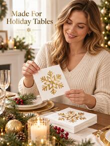 Cirelle 1Set/16pcs Foil Snowflake Square Paper Napkins, Elegant Disposable Holiday Dinner Napkins For Christmas Party, Thanksgiving, Winter Celebration, Dining Table, Dinner Party, Festive Table Decor & Holiday Home Decoration - multicolor - View 6
