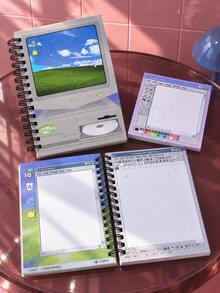 Joivida 1Pc/2Pcs Retro Computer Style Spiral Journal & Paint Interface Sticky Note Pads Smooth Writing Paper With Retro System Print Note Taking & Page Marking Desktop Decor Stationery For Daily Study & Office Work - multicolor - View 2