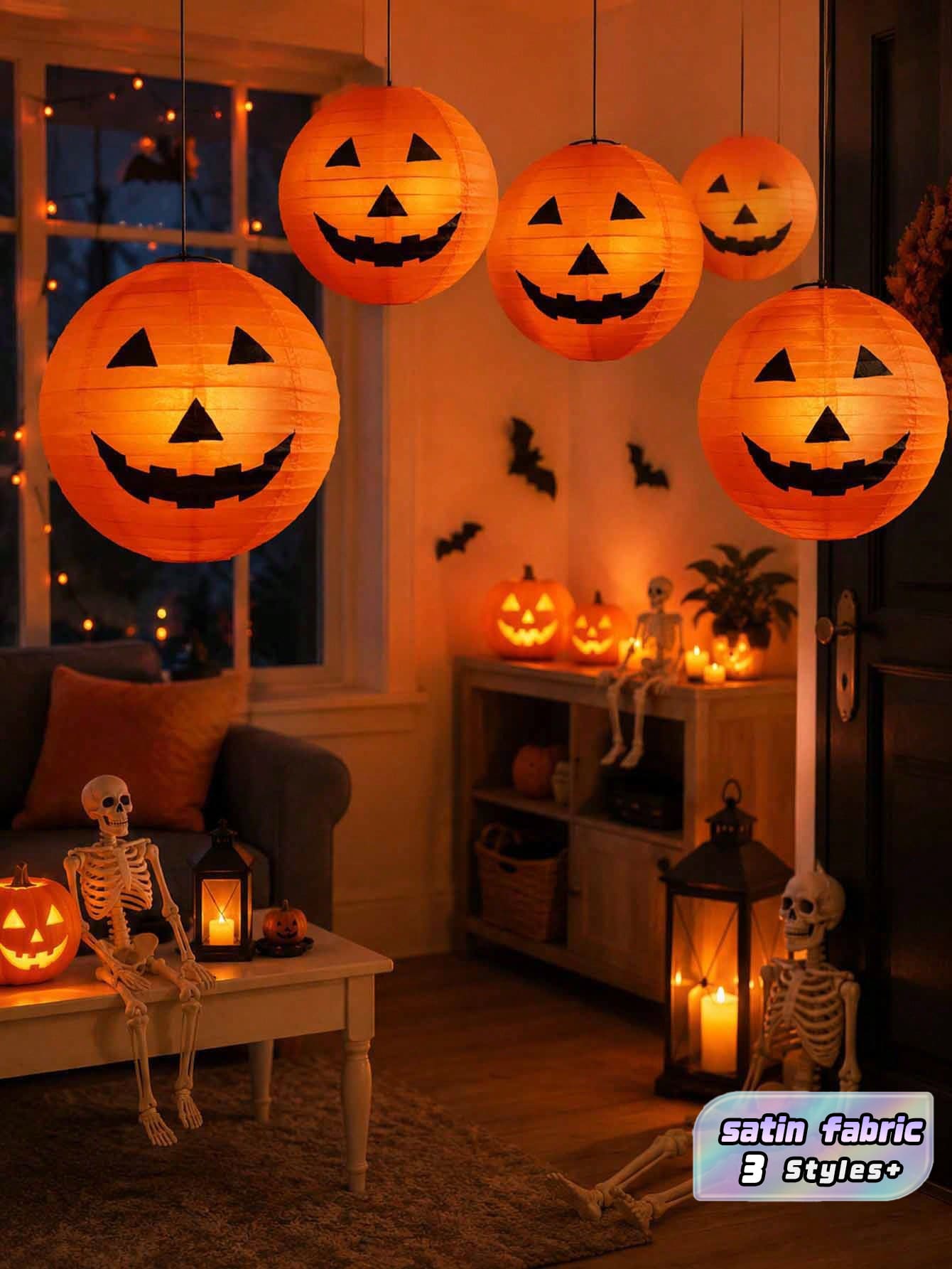 Halloween Pumpkin Paper Lanterns, Jack-O'-Lantern Hanging Lights ...