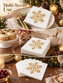 Cirelle 1Set/16pcs Foil Snowflake Square Paper Napkins, Elegant Disposable Holiday Dinner Napkins For Christmas Party, Thanksgiving, Winter Celebration, Dining Table, Dinner Party, Festive Table Decor & Holiday Home Decoration - multicolor - View 7