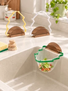Joivida 1Pc/4Pcs Christmas Tree Shape Kitchen Sink Filter Rack, Carbon Steel Iron Frame & ABS Cover Hanging Food Waste Catcher, Foldable Drain Strainer, 2-In-1 Sink Residue Filter & Sponge Holder For Kitchen Counter Sink - multicolor - View 3