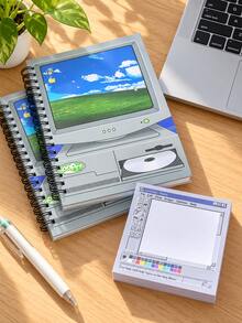 Joivida 1Pc/2Pcs Retro Computer Style Spiral Journal & Paint Interface Sticky Note Pads Smooth Writing Paper With Retro System Print Note Taking & Page Marking Desktop Decor Stationery For Daily Study & Office Work - multicolor - View 3