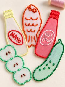 Joivida 1Pc/5Pcs Kawaii Organza Embroidery Bookmarks, Fruit Vegetable & Sauce Bottle Pattern, Sheer Polyester Embroidered Appliques, Multipurpose For Reading Mark & Journal DIY Craft Decor - multicolor - View 7