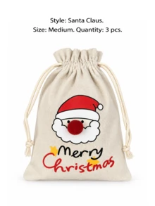 Cirelle 3Pcs Christmas Drawstring Gift Bags, 3D Pom‑Pom Red Nose Reindeer & Santa Claus Printed Design Pouch, Reusable Xmas Candy Treat Sack, Multi‑Purpose Storage Sack For Party Favor, Christmas Gift Wrapping, Goodie Bag For Xmas Decor Present Packaging - Multicolor - View 11
