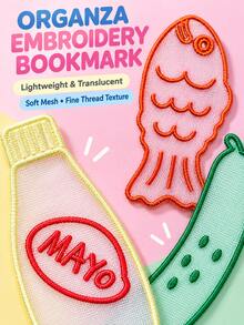 Joivida 1Pc/5Pcs Kawaii Organza Embroidery Bookmarks, Fruit Vegetable & Sauce Bottle Pattern, Sheer Polyester Embroidered Appliques, Multipurpose For Reading Mark & Journal DIY Craft Decor - multicolor - View 11