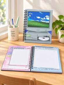Joivida 1Pc/2Pcs Retro Computer Style Spiral Journal & Paint Interface Sticky Note Pads Smooth Writing Paper With Retro System Print Note Taking & Page Marking Desktop Decor Stationery For Daily Study & Office Work - multicolor - View 4