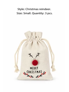 Cirelle 3Pcs Christmas Drawstring Gift Bags, 3D Pom‑Pom Red Nose Reindeer & Santa Claus Printed Design Pouch, Reusable Xmas Candy Treat Sack, Multi‑Purpose Storage Sack For Party Favor, Christmas Gift Wrapping, Goodie Bag For Xmas Decor Present Packaging - Multicolor - View 15