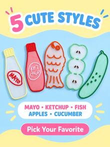 Joivida 1Pc/5Pcs Kawaii Organza Embroidery Bookmarks, Fruit Vegetable & Sauce Bottle Pattern, Sheer Polyester Embroidered Appliques, Multipurpose For Reading Mark & Journal DIY Craft Decor - multicolor - View 8