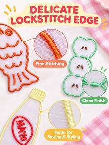 Joivida 1Pc/5Pcs Kawaii Organza Embroidery Bookmarks, Fruit Vegetable & Sauce Bottle Pattern, Sheer Polyester Embroidered Appliques, Multipurpose For Reading Mark & Journal DIY Craft Decor - multicolor - View 12