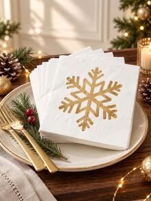 Cirelle 1Set/16pcs Foil Snowflake Square Paper Napkins, Elegant Disposable Holiday Dinner Napkins For Christmas Party, Thanksgiving, Winter Celebration, Dining Table, Dinner Party, Festive Table Decor & Holiday Home Decoration - multicolor - View 1