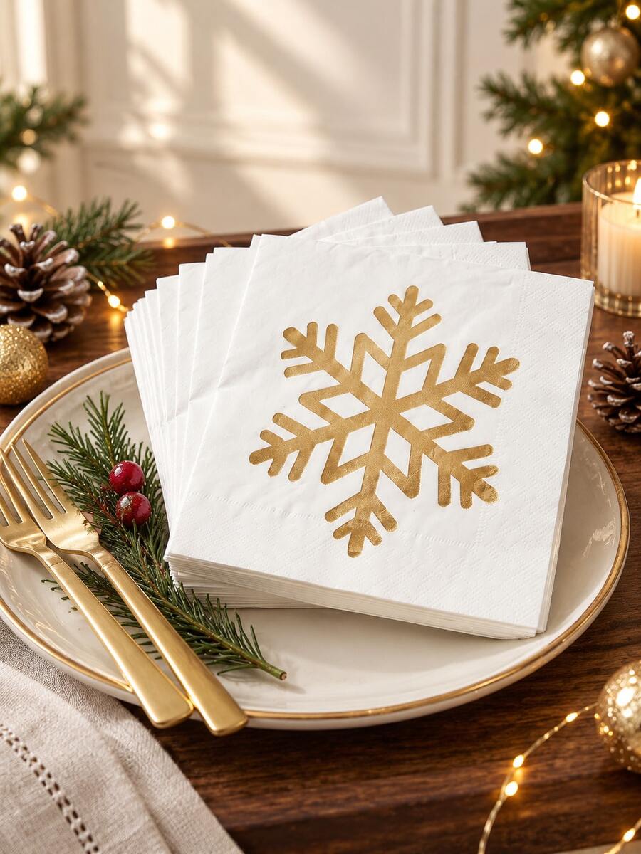 Cirelle 1Set/16pcs Foil Snowflake Square Paper Napkins, Elegant Disposable Holiday Dinner Napkins For Christmas Party, Thanksgiving, Winter Celebration, Dining Table, Dinner Party, Festive Table Decor & Holiday Home Decoration - multicolor - View 1