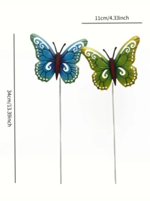 2PCS Metal Waterproof Anti Fade Hand Painted Colorful Butterfly Garden Stakes Ornament Bright Multicolor Art Pattern Plant Pot Yard Patio Lawn Outdoor Spring Summer Decor - View 2