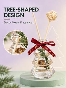 Cirelle Christmas Tree Shaped Reed,Crafted With Transparent Glass Bottle And Decorative Rattan Balls. It Releases Pleasant Scent To Fill The Room. Perfect For Tabletop Decor During Holiday Season, Suitable For Bedroom Display And Festive Gift Giving. - multicolor - View 5