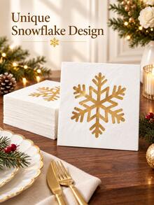 Cirelle 1Set/16pcs Foil Snowflake Square Paper Napkins, Elegant Disposable Holiday Dinner Napkins For Christmas Party, Thanksgiving, Winter Celebration, Dining Table, Dinner Party, Festive Table Decor & Holiday Home Decoration - multicolor - View 9