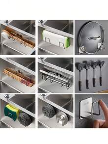 Stainless Steel Self Adhesive Drain Rack 2/4/8/12PCS, No Drill Wall Mount Sink Organizer Shelf For Kitchen Bathroom, Space Saving Storage Rack For Living Room Entryway Home Use, Rust Proof Durable Easy Install - Silver - View 15