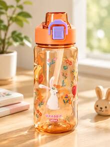 1件 600ml 卡通水瓶，附可愛防漏蓋與彈跳蓋，塑膠材質，適合戶外露營與運動 - 多色 - 查看 5
