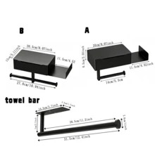 1 Minimalist Black Wall-Mounted Toilet Paper Holder, Stainless Steel Multi-Functional Phone Stand, Suitable For Bathroom And Autumn Decor - Black - View 2