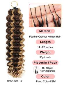 Boho Braids Miracle Knots Crochet Human Hair In 100% Remy Deep Wave Feather Line Crochet Hair Braids Salon Silky Seamless Invisible Highlight Paino Color P4/27# Feather Crochet Human Hair Braiding For Women Micro Pre Looped Deep Wave Extensions - S4/27 - View 2