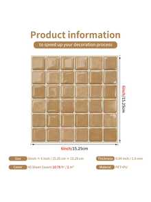 5pcs/6pcs 3D Waterproof Textured Vinyl DIY Wallpaper, Self-Adhesive Splash-Proof Tiles, Small Square Adhesive Tiles, Suitable For Home Decoration. - Beige - View 7