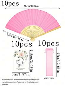 Decorative Handheld Folding Fan Set-Includes , Matching Thank-You Cards, And Organza Bags; Suitable For Weddings, Bridal Showers, Birthdays, Party Favors, Outdoor Decor, And Festive Event Styling. - multicolor - View 14