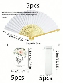 Decorative Handheld Folding Fan Set-Includes , Matching Thank-You Cards, And Organza Bags; Suitable For Weddings, Bridal Showers, Birthdays, Party Favors, Outdoor Decor, And Festive Event Styling. - multicolor - View 9