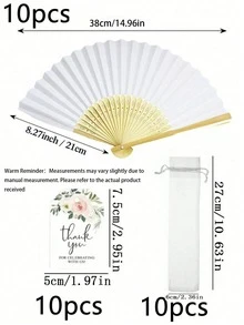 Decorative Handheld Folding Fan Set-Includes , Matching Thank-You Cards, And Organza Bags; Suitable For Weddings, Bridal Showers, Birthdays, Party Favors, Outdoor Decor, And Festive Event Styling. - multicolor - View 13
