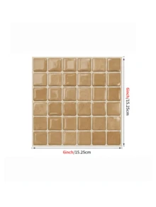 5pcs/6pcs 3D Waterproof Textured Vinyl DIY Wallpaper, Self-Adhesive Splash-Proof Tiles, Small Square Adhesive Tiles, Suitable For Home Decoration. - Beige - View 6
