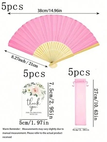 Decorative Handheld Folding Fan Set-Includes , Matching Thank-You Cards, And Organza Bags; Suitable For Weddings, Bridal Showers, Birthdays, Party Favors, Outdoor Decor, And Festive Event Styling. - multicolor - View 7
