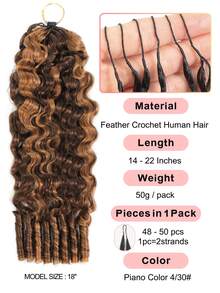 Boho Braids Miracle Knots Crochet Human Hair In 100% Remy Burmese Curl Feather Line Crochet Hair Braids Salon Silky Seamless Invisible Highlight Paino Color P4/30# Feather Crochet Human Hair Braiding For Women Micro Pre Looped Burmese Curly Extensions - S4/30 - View 2