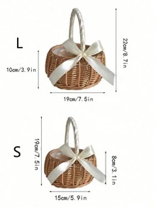 1pc Woven Hand-Held Flower Basket Rattan Storage Basket With Bow Practical Woven Wicker Flower Basket For Birthday Party - White - View 14