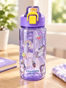 1件 600ml 卡通水瓶，附可愛防漏蓋與彈跳蓋，塑膠材質，適合戶外露營與運動 - 多色 - 查看 10