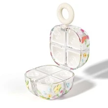 Floral 8-Compartment Pill Organizer: Compact Portable Pill Case With Floral Print, 8-Compartment Design. Lightweight Leak-Proof Plastic, Equipped With Handle And Carabiner For Bag Attachment, Moisture-Resistant Seal For Medication Storage. - Multicolor - View 4
