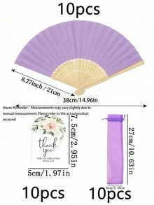 Decorative Handheld Folding Fan Set-Includes , Matching Thank-You Cards, And Organza Bags; Suitable For Weddings, Bridal Showers, Birthdays, Party Favors, Outdoor Decor, And Festive Event Styling. - multicolor - View 12