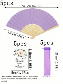 Decorative Handheld Folding Fan Set-Includes , Matching Thank-You Cards, And Organza Bags; Suitable For Weddings, Bridal Showers, Birthdays, Party Favors, Outdoor Decor, And Festive Event Styling. - multicolor - View 10