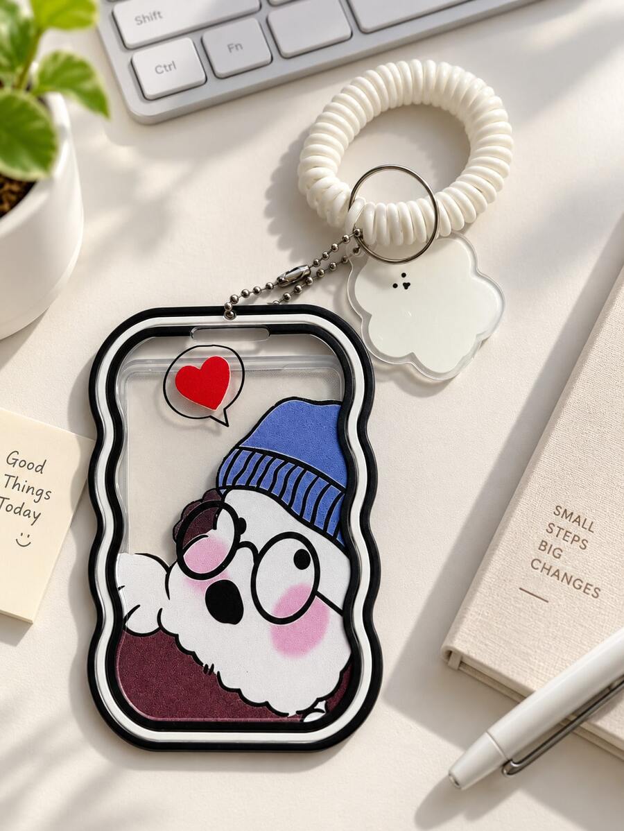 1pc Transparent Silicone Card Holder For Access Passes, Bus Passes, And Work IDs; Suitable For Displaying Celebrity Photos Or Decorating Student Backpacks. - Cute bear - View 1