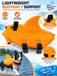 PETSIN 1PC Shark Fin Dog Life Jacket - High Buoyancy Ripstop Waterproof Oxford Fabric Pet Life Vest With Sturdy Rescue Handle, Adjustable Quick-Release Buckles Superior Flotation Safety Swimsuit, High Visibility Orange Pet Safety Vest With D-Ring For Leash - Orange - View 6