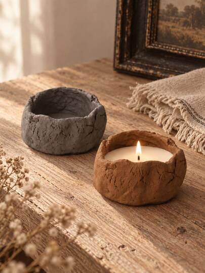 Cirelle 1PC/2PCS Wabi-Sabi Textured Matte Concrete Candle Holder, Empty Cement Candle Cup For DIY Soy Candle Making, Minimalist Table Decor, Ideal Housewarming Birthday Wedding Holiday Gift For Home Decor & Candle Making Hobbyists