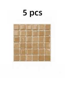 5pcs/6pcs 3D Waterproof Textured Vinyl DIY Wallpaper, Self-Adhesive Splash-Proof Tiles, Small Square Adhesive Tiles, Suitable For Home Decoration. - Beige - View 8