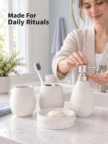 Cirelle Ceramic Sanitaryware Set,High End Luxury Washing And Wire Drawing Three Pieces Set Separately Bottled Toilet Lotion Bottle Soap Dish Ceramic Bathroom Four Piece Set, Bathroom Set, Essential Gift For Business, Housewarming, And Moving. - multicolor - View 12