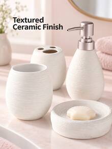 Cirelle Ceramic Sanitaryware Set,High End Luxury Washing And Wire Drawing Three Pieces Set Separately Bottled Toilet Lotion Bottle Soap Dish Ceramic Bathroom Four Piece Set, Bathroom Set, Essential Gift For Business, Housewarming, And Moving. - multicolor - View 8