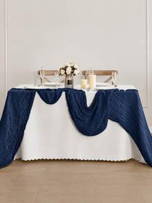 1/5Pcs ,Navy Blue Bohemia Cheesecloth Table Runner Rustic Gauze Tablecloth Table Cover, Countryside Vintage Transparent Table Runner Farmhouse Decorative Table Runner,Simple Polyester Tablecloth Decoration, Suitable For The Dining Table - navy blue - View 7