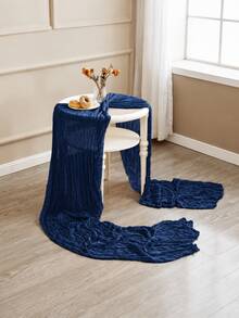 1/5Pcs ,Navy Blue Bohemia Cheesecloth Table Runner Rustic Gauze Tablecloth Table Cover, Countryside Vintage Transparent Table Runner Farmhouse Decorative Table Runner,Simple Polyester Tablecloth Decoration, Suitable For The Dining Table - navy blue - View 10