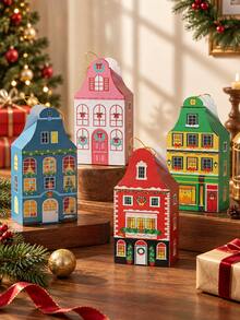 Joivida European Style Christmas House Gift Box, Festive Cottage Shape Holiday Favor Box, Cute Christmas Gift Packaging Box For Party, Wedding, Holiday Celebration, Table Decor, Seasonal Gift Wrapping Supplies - multicolor - View 7