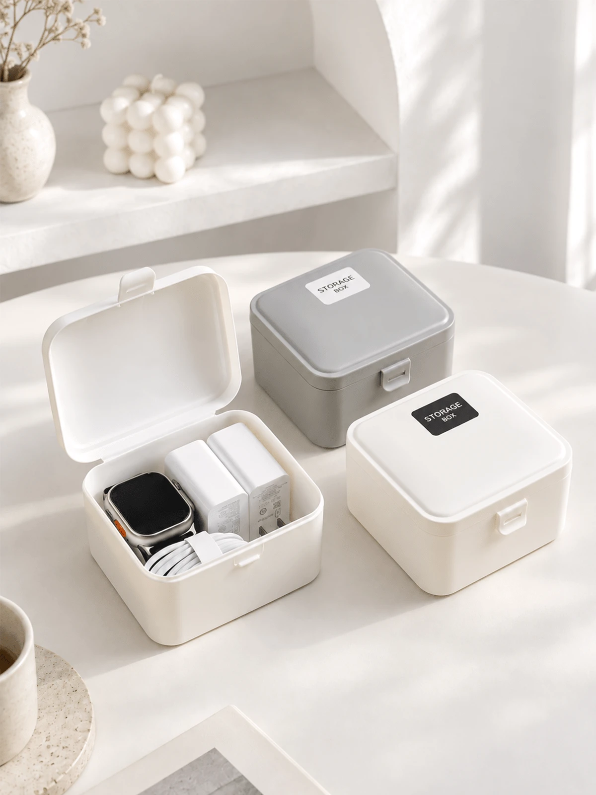 Haus Hana 1PC Minimalist Square Storage Box With Secure Latch Lid, Portable Small Desktop Organizer Case, Multi Purpose Container For Cable Charger Cosmetic Jewelry Card, Neat Storage For Home Bedroom Office Travel Daily Use - Multicolor - View 1