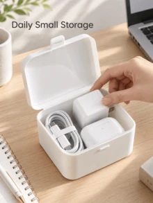 Haus Hana 1PC Minimalist Square Storage Box With Secure Latch Lid, Portable Small Desktop Organizer Case, Multi Purpose Container For Cable Charger Cosmetic Jewelry Card, Neat Storage For Home Bedroom Office Travel Daily Use - Multicolor - View 8