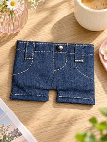 Joivida Blue Denim-Look Shorts Shaped Mini Storage Pouch, Cute Novelty Snap Button Card Holder Wallet, Stitched Small Organizer For Cards, Coins, Keys & Daily Essentials, Portable Travel Accessory, Birthday Holiday Gift - Multicolor - View 6