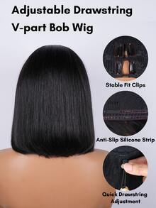 V Part Bob Wig Human Hair Glueless Install With Quick Drawstring Adjustment Straight Hair Natural Color 150% Density For Women, Clip In Upgrade U Part Human Hair Wig, None Lace Wig Human Hair Wear & Go For Beginner Friendly 9AM Hair Cosplay Y2K Ss26 - SNatural - View 6