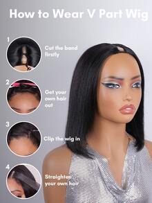 V Part Bob Wig Human Hair Glueless Install With Quick Drawstring Adjustment Straight Hair Natural Color 150% Density For Women, Clip In Upgrade U Part Human Hair Wig, None Lace Wig Human Hair Wear & Go For Beginner Friendly 9AM Hair Cosplay Y2K Ss26 - SNatural - View 8
