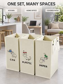 Haus Hana Garbage Sorting Trash Bags & Separate Recycling Bin Set, Collapsible PP Storage Bags, Indoor Waste Sorting Organizers In Red, Green, Blue. Reusable Supplies For Kitchen, Home, Hotel & Property Management, Ideal For Back-To-School - View 10